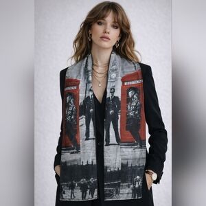 Collection 18 London Graphic Scarf Red Phone Booth Big Ben Print 70x25 Italy